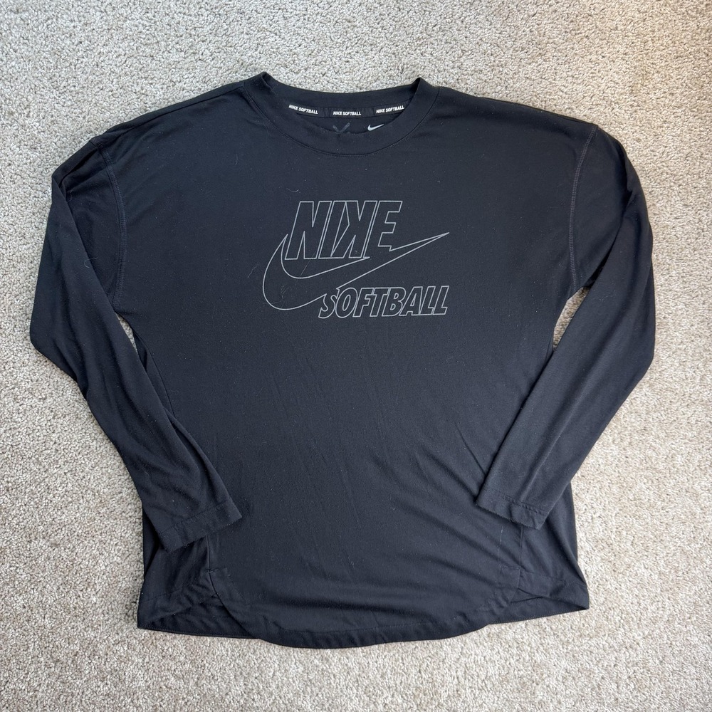 Nike Dri-FIT Softball Shirt Womens Med Black Long Sleeve Athletic Training Top